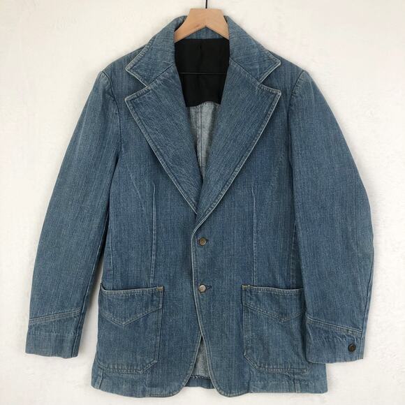 VTG 1970s LEE Denim Blazer Sz M 40 Medium Wash Unstructured Made in USA EUC